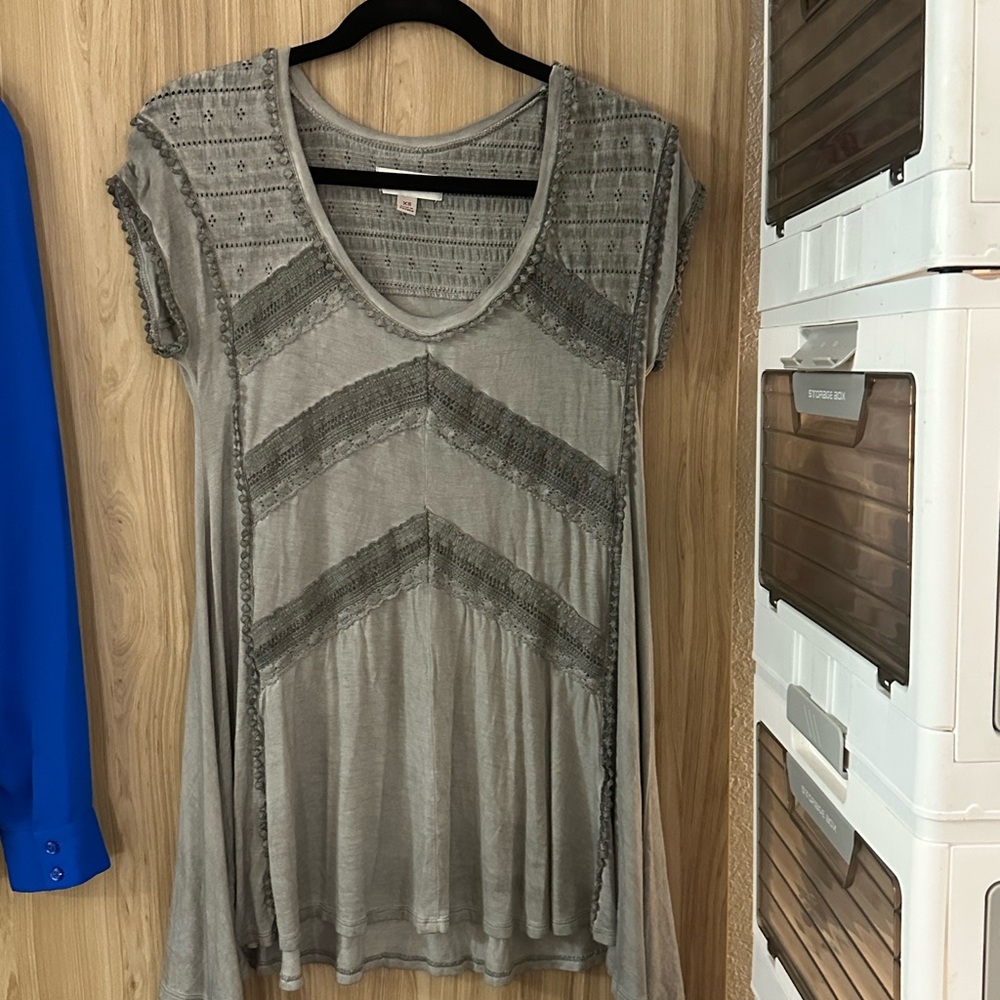 Knox Rose Charcoal Tunic with Chevron Embroidery